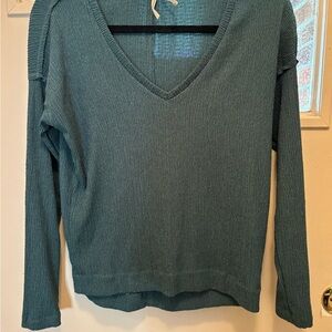 Anthropologie Teal Long Sleeve V-Neck Top